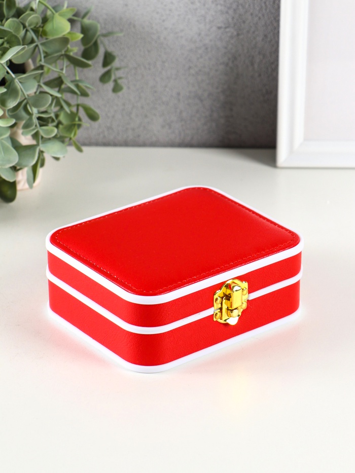 Шкатулка для украшений Giulia, пластик, кожзам, 6 ячеек, 10 полос, красная, 13.5×11.5×5.5 см - Фото 1