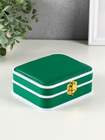 Шкатулка для украшений Giulia, пластик, кожзам, 6 ячеек, 10 полос, зелёная, 13.5×11.5×5.5 см