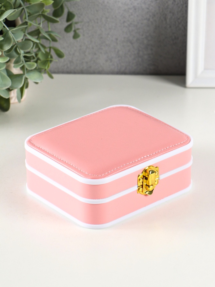 Шкатулка для украшений Giulia, пластик, кожзам, 6 ячеек, 10 полос, персик, 13.5×11.5×5.5 см - Фото 1