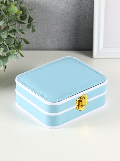 Шкатулка для украшений Giulia, пластик, кожзам, 6 ячеек, 10 полос, голубая, 13.5×11.5×5.5 см
