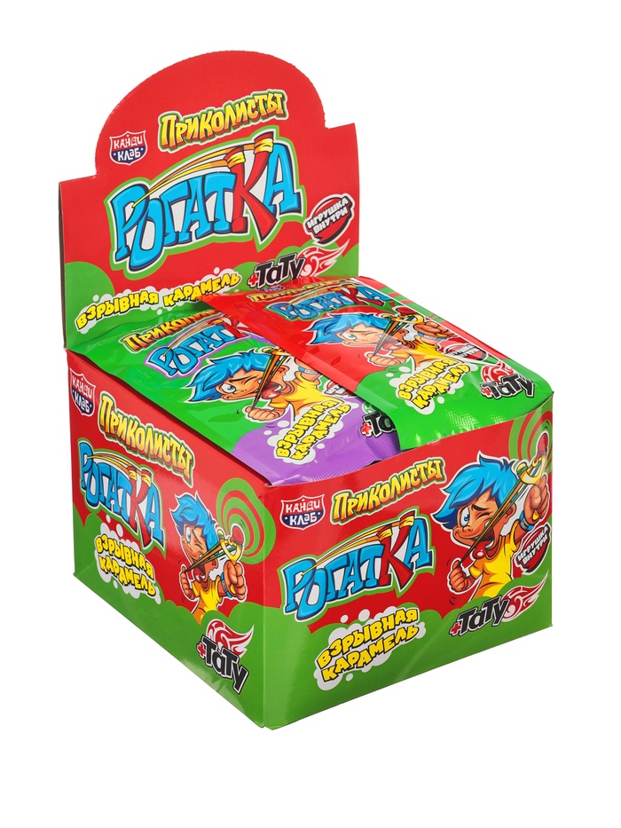Взрывная карамель «Приколисты. Рогатка», с игрушкой и татуировкой, ассорти, 1 г