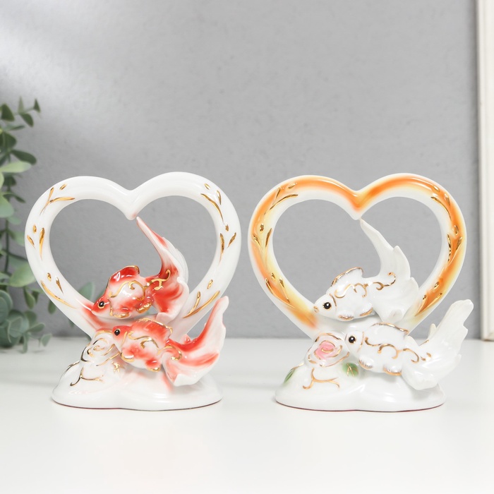 УЦЕНКА Сувенир керамика "Золотые рыбки в сердце" МИКС 12х7,5х12 см - Фото 1