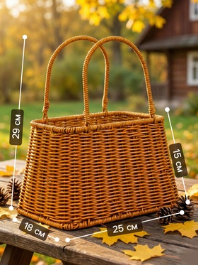 Корзина плетёная для хранения, 25×18×15 см, ручка h=14 см, коричневая