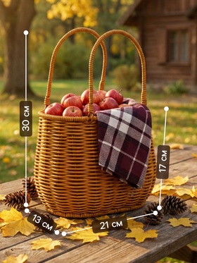 Корзина плетёная для хранения, 21×13×17 см, ручка h=13 см, коричневая