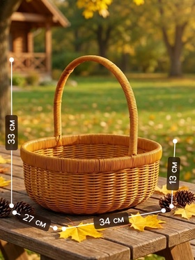 Корзина плетёная для хранения, 34×27×13 см, ручка h=20 см, коричневая