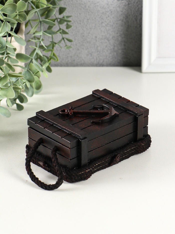 Шкатулка для украшений «Морской сундук с якорем», с ручкой, дерево, красно-коричневая, 12.8×8×5.5 см - Фото 1