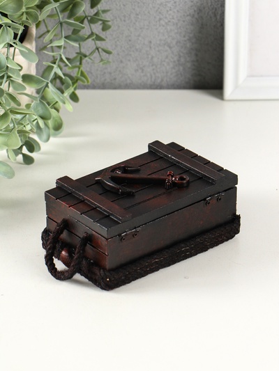 Шкатулка для украшений «Морской сундук с якорем», с ручкой, дерево, красно-коричневая, 12.8×8×5.5 см
