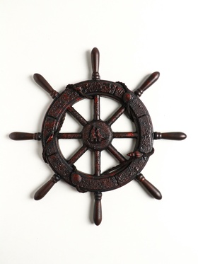 Настенный декор «Штурвал: Парусник и ракушки», панно, красно-коричневый, 33.5×33.5×3 см