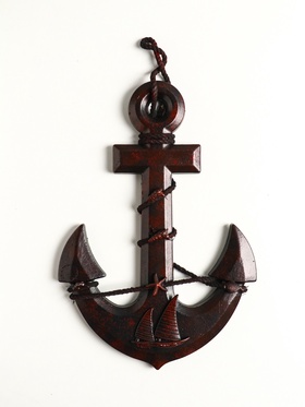 Настенный декор «Якорь с верёвкой: Парусник», панно, красно-коричневый, 33×23×2 см