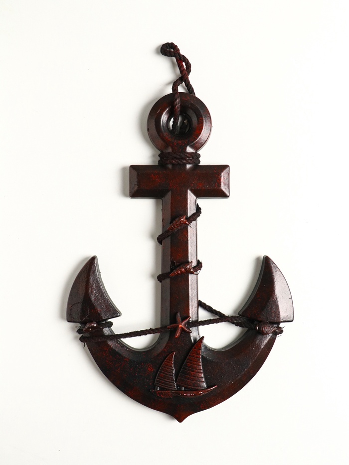 Настенный декор «Якорь с верёвкой: Парусник», панно, красно-коричневый, 33×23×2 см - Фото 1