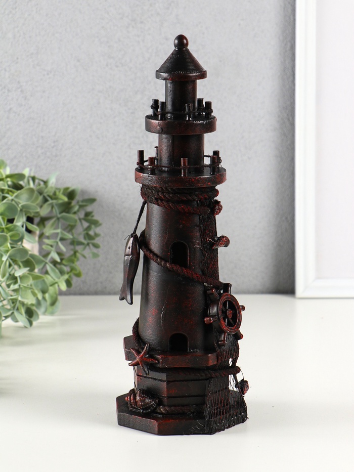 Фигура дерево «Маяк со штурвалом», красно-коричневый, 10×10×30 см - Фото 1