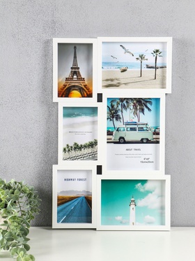 Фоторамка-коллаж на 6 фото 10×15 см, 13×18 см, 15×20 см «Воспоминания», МДФ, стекло, белая, 51×31.5×2.2 см