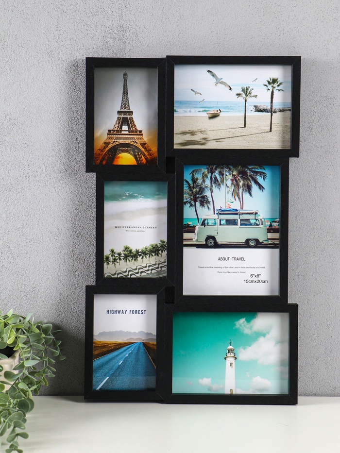 Фоторамка - коллаж на 6 фото 10×15 см, 13×18 см, 15×20 см «Воспоминания», МДФ, стекло, чёрная, 51×31.5×2.2 см - Фото 1