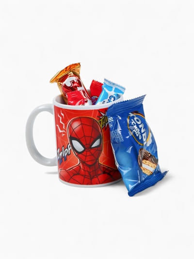 Детский сладкий новогодний подарок «Человек-паук», конфеты 150 г, кружка керамическая