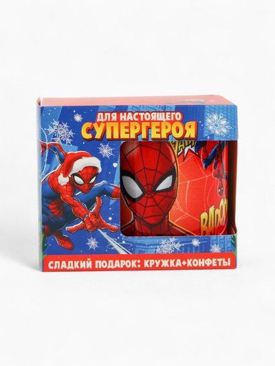 Детский сладкий новогодний подарок «Человек-паук», конфеты 150 г, кружка керамическая