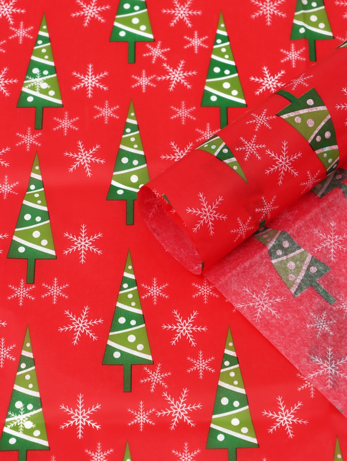Бумага упаковочная новогодняя тишью «Зимний лес», красная, 50×66 см - Фото 1