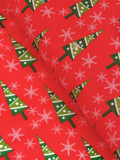 Бумага упаковочная новогодняя тишью «Зимний лес», красная, 50×66 см