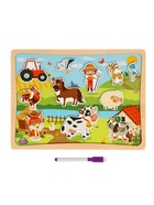 Двусторонний планшет «Ферма», маркер для рисования, липучки, пазлы - Фото 1