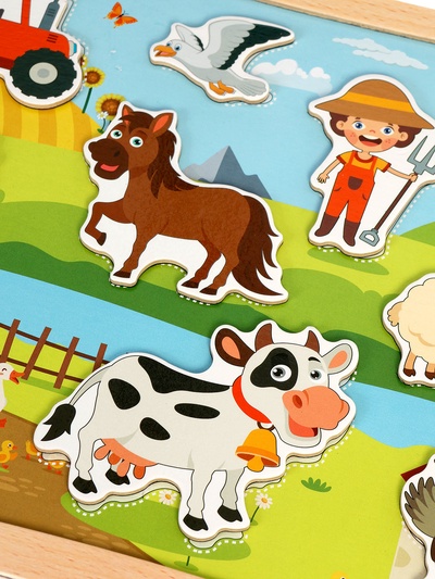 Двусторонний планшет «Ферма», маркер для рисования, липучки, пазлы