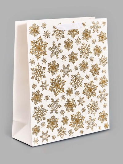 Пакет подарочный «Новогодние снежинки», 29×24×9 см, тиснение, конгрев, 3D-эффект