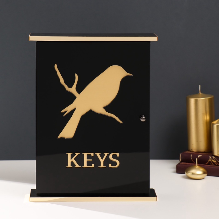 УЦЕНКА Ключница настенная дерево «Птица на ветке», чёрная, зеркальная, 6×22.3×29.5 см - Фото 1