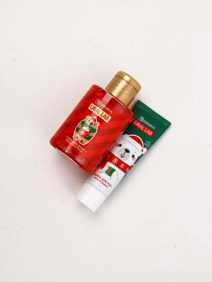 Новогодний подарочный набор косметики «Тепла и уюта»: гель для душа 110 мл и крем для рук 30 мл, URAL LAB