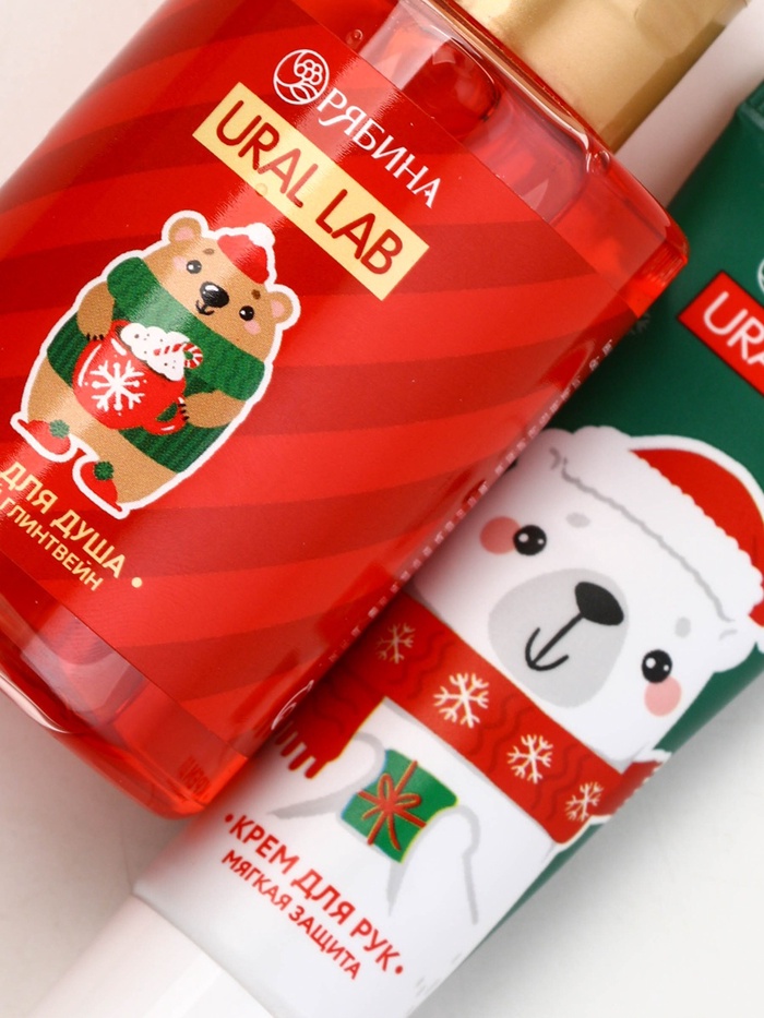 Новогодний подарочный набор косметики «Тепла и уюта»: гель для душа 110 мл и крем для рук 30 мл, URAL LAB