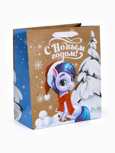 Пакет новогодний крафтовый подарочный «Новый год 2026», лошадь, ML 23×27×11.5 см