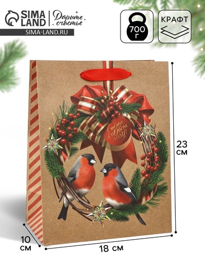 Пакет подарочный новогодний крафтовый «С Новым годом», MS 18×23×10 см