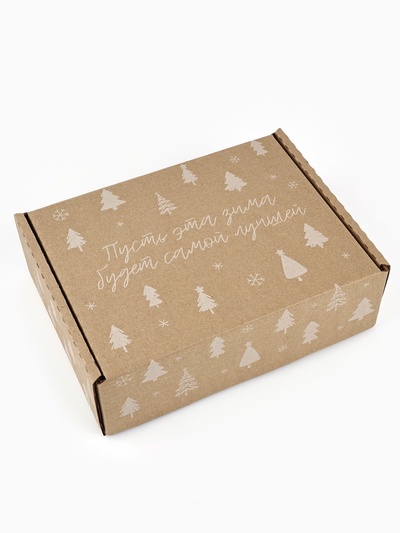 Коробка сборная новогодняя «Ёлочки», бурая, 27×21×9 см