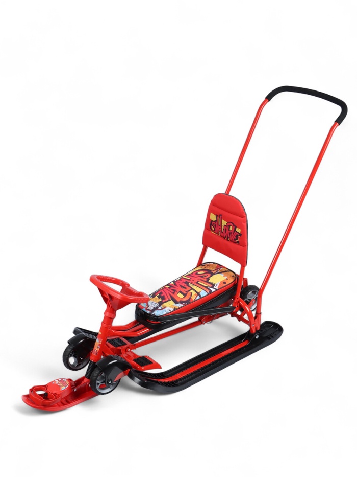 УЦЕНКА Снегокат «Тимка спорт 6» с граффити, с родительской ручкой, со спинкой, красный, ТС6/GR Nika - Фото 1
