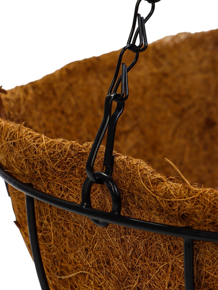 Кашпо подвесное «Полусфера», d=35 см, h=58 см, металлическое, со вставкой из кокоса