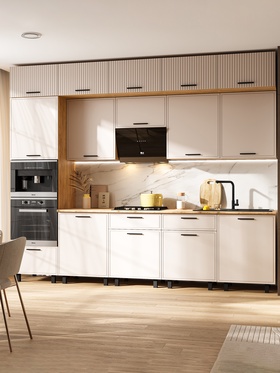 Кухонный гарнитур трёхуровневый в потолок «Бьянка», 3000 мм, цвет кашемир/дуб крафт/дуб вотан 10933669