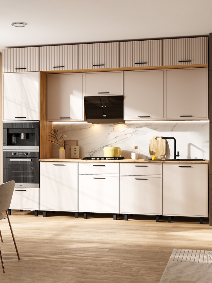 Кухонный гарнитур трёхуровневый в потолок «Бьянка», 3000 мм, цвет кашемир/дуб крафт/дуб вотан - Фото 1