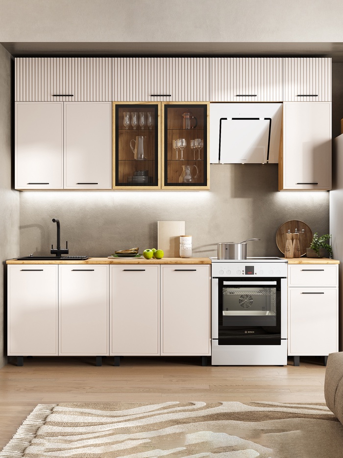 Кухонный гарнитур в потолок «Бьянка», 2600 мм, цвет кашемир/дуб крафт/дуб вотан - Фото 1