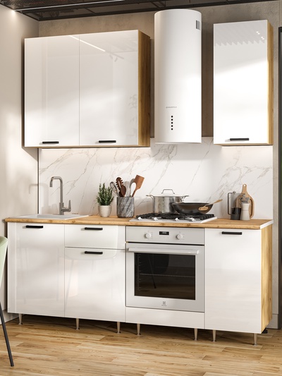 Кухонный гарнитур прямой «Рио» New №2, 2000 мм, цвет белый глянец/дуб крафт/дуб вотан