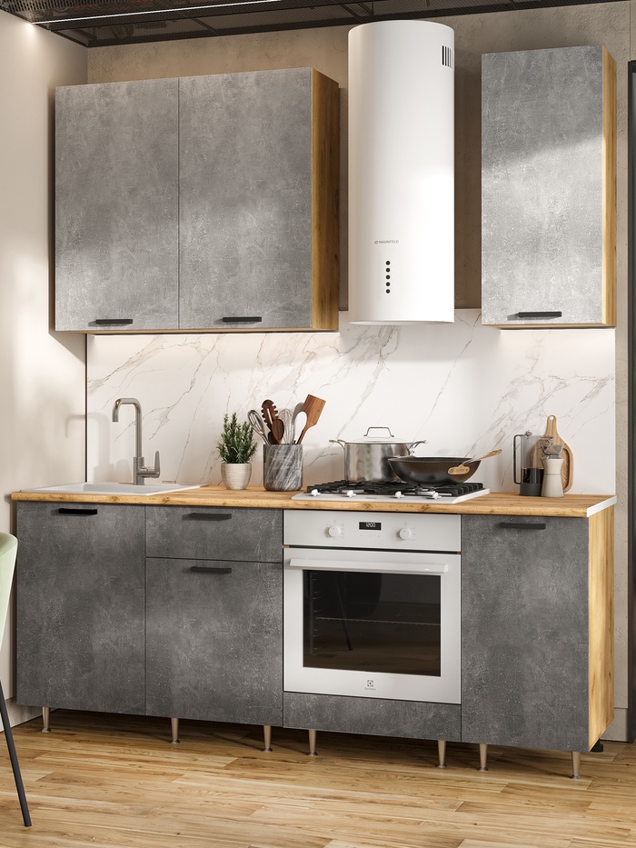 Кухонный гарнитур прямой «Рио» New №2, 2000 мм, цвет бетон светлый/бетон тёмный/дуб крафт/дуб вотан - Фото 1