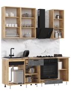 Кухонный гарнитур прямой «Рио» New №2, 2000 мм, цвет бетон светлый/бетон тёмный/дуб крафт/дуб вотан 10933675