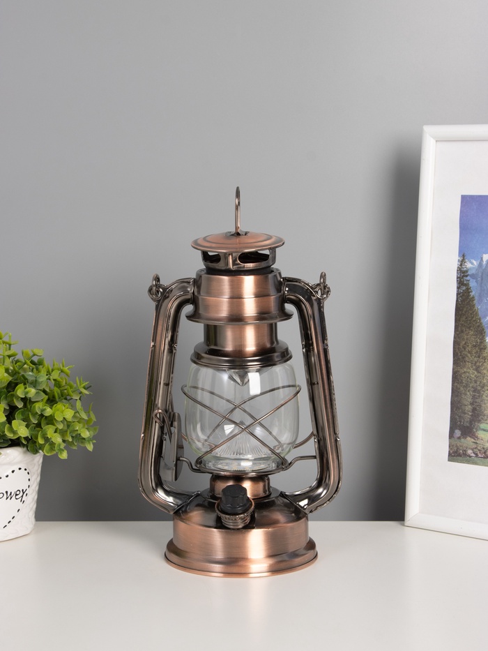 Ночник декоративный RISALUX «Фонарь», LED, аккумулятор 5800 mAh, 3.7V, регулятор яркости, 11.5×16×24 см, бронза - Фото 1