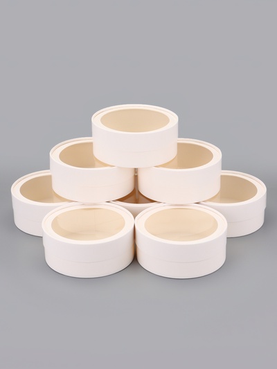 Набор круглых подарочных коробок с окном, завальцованные, белые, набор 8 шт., 15×6 см