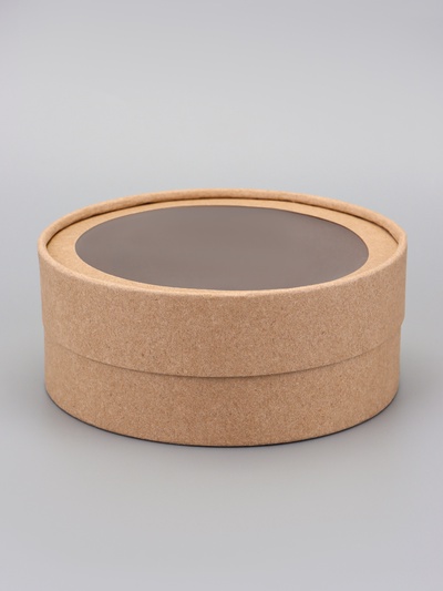 Коробка круглая подарочная, завальцованная с окном, крафт, 15×6 см