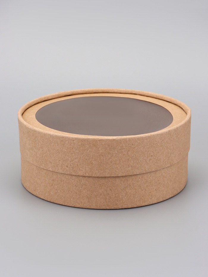 Коробка круглая подарочная, завальцованная с окном, крафт, 15×6 см - Фото 1