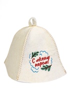 Набор для бани и сауны «С лёгким паром!», шерсть 50%, полиэфир 50%, 2 предмета: шапка, коврик - фото 809306427