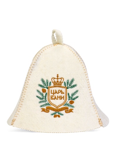 Шапка для бани и сауны «Царь бани», шерсть, полиэфир, белая