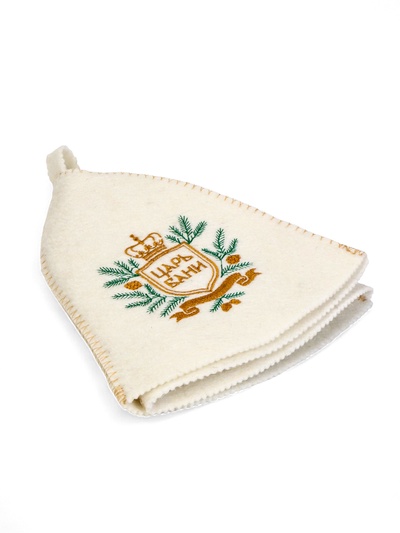 Шапка для бани и сауны «Царь бани», шерсть, полиэфир, белая