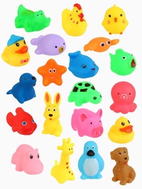 {{photo.Alt || photo.Description || 'Набор резиновых игрушек для ванны «Малыши», с пищалкой, 20 шт., Крошка Я'}}