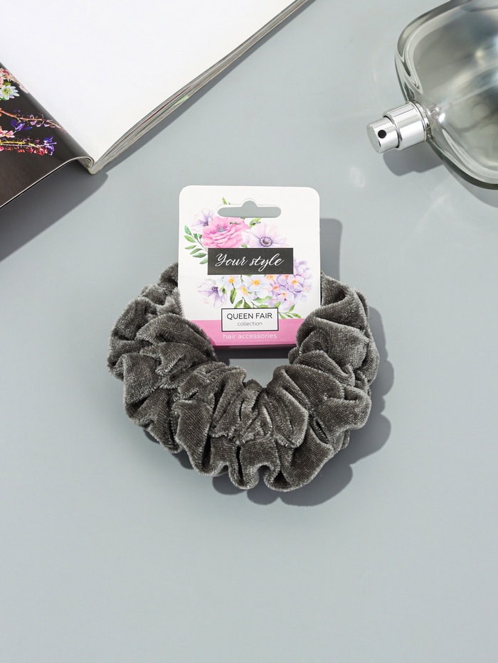 Резинка для волос «Орбита», джемма бархат, 10 см, серая - Фото 1