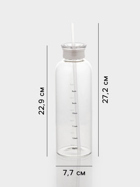 Бутылка для воды, 790 мл, 7.5×23 см, с трубочкой и шкалой времени, стекло, прозрачная