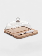 Маслёнка, 19×18×9.5 см, с ножом, на бамбуковой подставке, стекло, прозрачная - фото 59848502