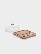 Маслёнка, 19×18×9.5 см, с ножом, на бамбуковой подставке, стекло, прозрачная 10910747